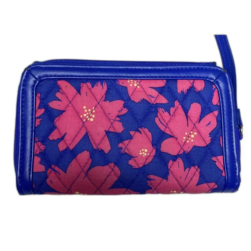 Vera Bradley Art Poppies Wristlet Clutch Pink Blue Floral Small Bag (Flawed)